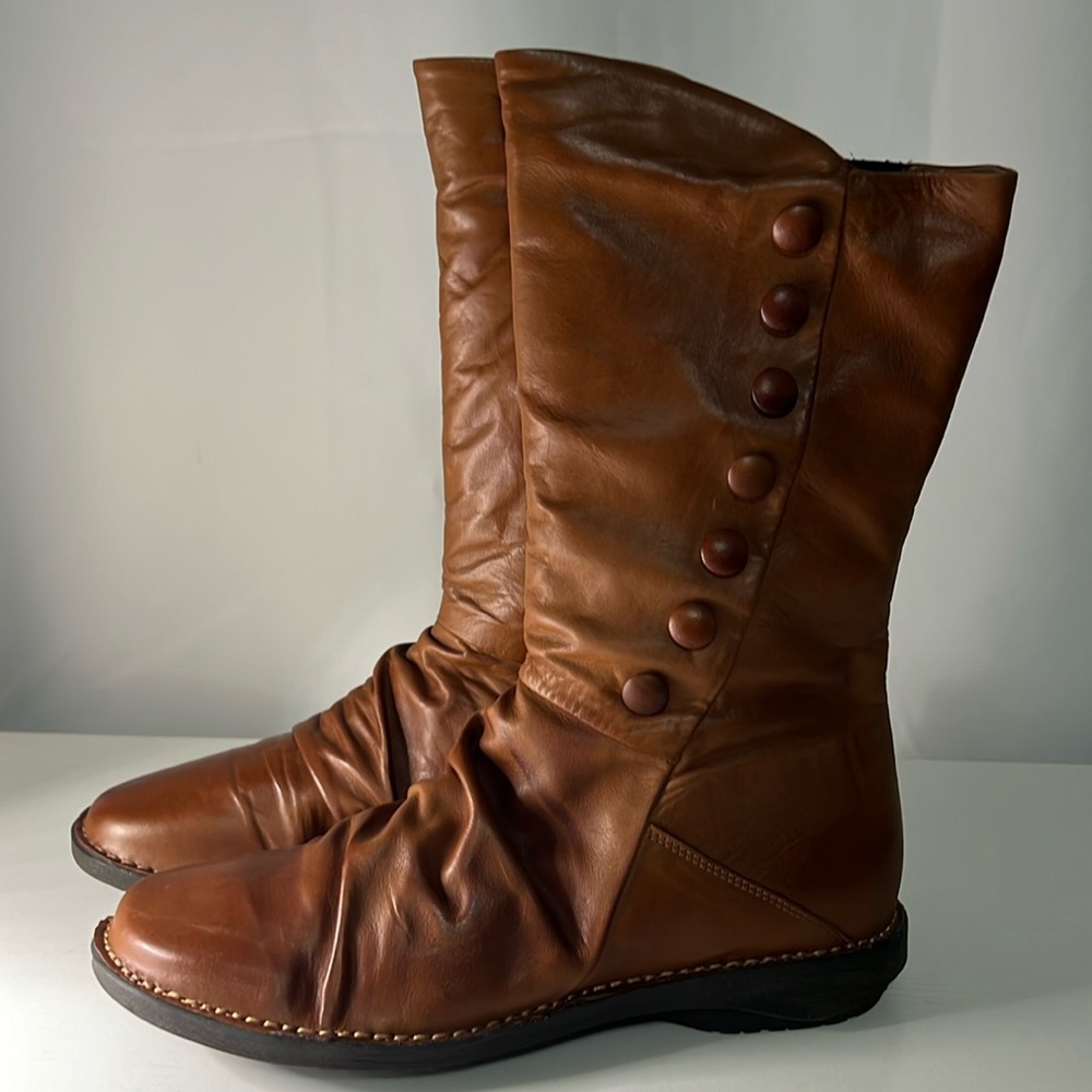 Miz Mooz Leather Ruched Mid Boots - Petrillo Brandy EU Size 41 US Size 9.5 - 10